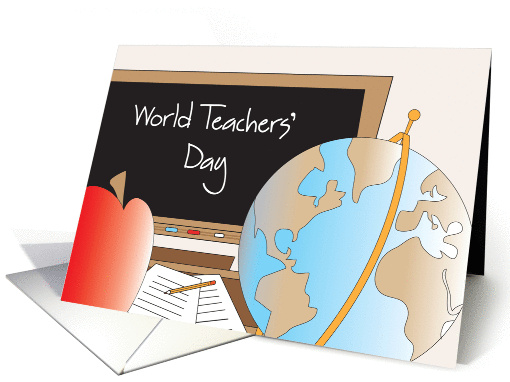 World Teachers' Day, with Globe, Blackboard and Apple card (973487)