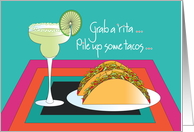 Hand Lettered National Taco Day with Tacos and Margarita card