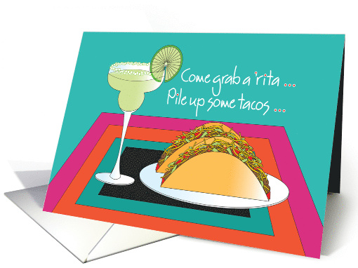 Hand Lettered Fiesta Party Invitation, with Margarita and Tacos card