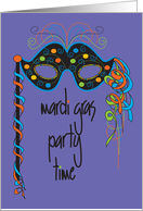 Hand Lettered Mardi Gras Invitation with Colorful Polka Dot Party Mask card