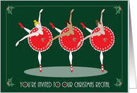 Invitation for Christmas Dance Recital 3 Ballerinas in Red with Holly card