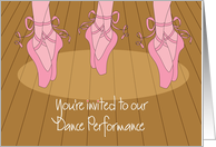 Hand Lettered Invitation to Dance Performance, Trio of Toeshoes card