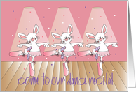 Hand Lettered Dance Recital Invitation Bunnies Performing Arabesques card