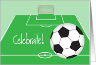 Congratulations for Soccer Player with soccer ball and court card