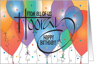 Hand Lettered Business Birthday From All of Us with Colorful Balloons card