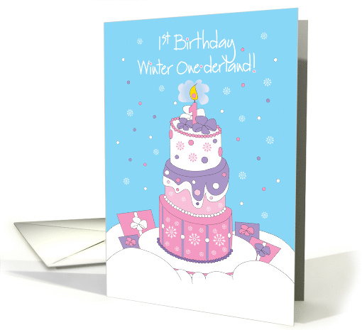 Hand Lettered 1 Year Birthday Party Invitation with Winter... (986447)