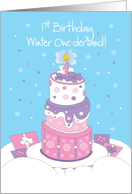 Hand Lettered 1 Year Birthday Party Invitation with Winter One-derland card