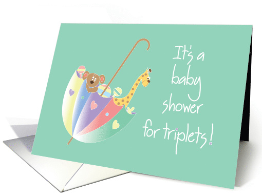 Baby Shower Invitation for Triplets with Toy-filled Umbrella card