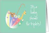 Baby Shower Invitation for Triplets with Toy-filled Umbrella card