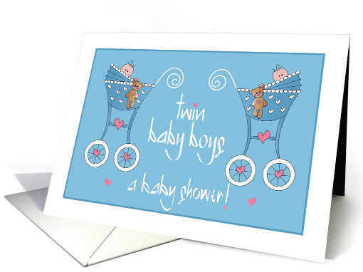 Baby Shower Invitation Twin Baby Boys with Strollers and Hearts card