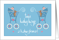 Baby Shower Invitation Twin Baby Boys with Strollers and Hearts card