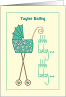 Hand Lettered New Baby General Ohh Baby Ohh Baby with Teal Stroller card