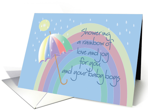 Congratulations, new twin boys with umbrella and rainbow card (990155)