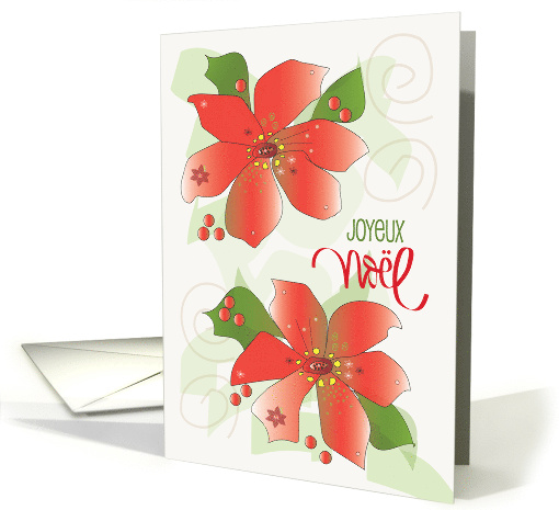 Merry Christmas from France Joyeux Noel with Red Poinsettias card