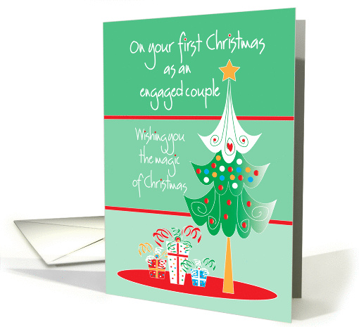 First Christmas for an engaged couple with tree and gifts card