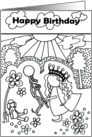 Happy Birthday Girl’s Coloring Page Greeting Card with little Princess card