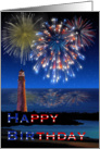 Happy Birthday on Independence Day Fireworks on the Ocean card