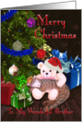 Merry Christmas Brother - Kitty, Teddy-Bear, and Christmas Tree card