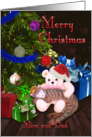 Merry Christmas Mom and Dad - Kitty, Teddy-Bear, and Christmas Tree card