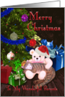 Merry Christmas Parents - Kitty, Teddy-Bear, and Christmas Tree card