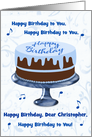Happy Birthday Song - Birthday Cake in Blue - Custom Name Birthday card