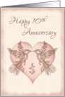 10th Wedding Anniversary with Lovebirds and Heart card