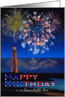 Happy Birthday to Son on Independence Day Fireworks on the Ocean card