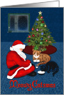 Santa Shares with Kitties Christmas card