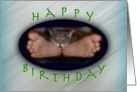 Happy Birthday cute cat on feet Cassie Feet card