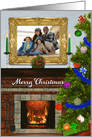 Merry Christmas Fireplace and Christmas Tree Photo Card