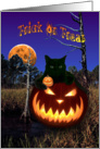 Black Cat & Pumpkin / Jack O’Lantern under Harvest Moon Halloween card