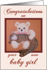 congratulations gift card for baby shower gift baby girl Kitty & Teddy card