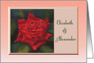 Wedding Invitation Red Rose on green with graduated coral background card