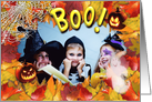 Boo! Happy Halloween Photo Card spider & web, ghost & jack olantern card