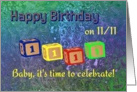 Happy Birthday 1111 Palindrome baby blocks card