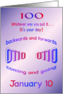 Happy Palindrome Birthday 100 years old on 01/10 card