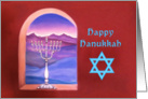 Happy Hanukkah Menorah in a Window card