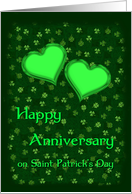 Happy Anniversary on Saint Patricks Day with Green Hearts & Shamrocks card