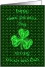 Happy St. Patricks Day Mom and Dad Bright Green Shamrock card