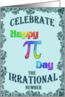Multicolor Happy Pi Day Wish on Teal card