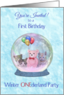 First Birthday Party Invitation Winter ONEderland with Snowglobe card