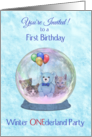First Birthday Party Invitation Winter ONEderland with Snowglobe card