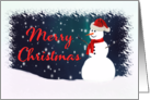 Merry Christmas Snowman Against a Starry Sky card