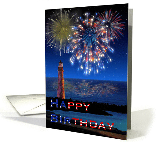 Happy Birthday on Independence Day Fireworks on the Ocean card