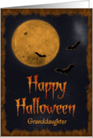 Harvest Moon & Bats Happy Halloween for Granddaughter card
