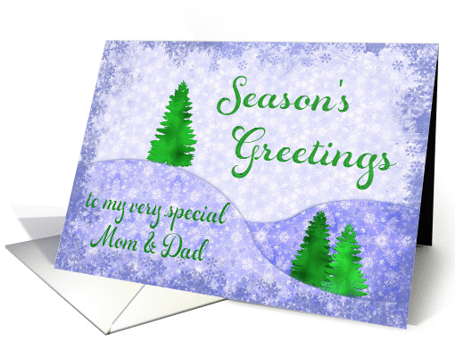Seasons Greetings Mom & Dad Snowflakes & Trees Christmas card