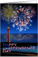 Lighthouse and Fireworks Happy Independence Day card