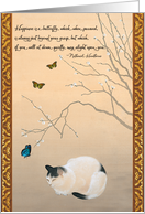 Cat and Plum Blossoms with Butterflies Japanese Painting Birthday card