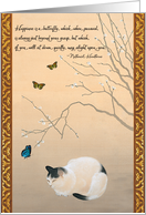 Cat and Butterflies under Plum Blossom Tree Japanese Style card