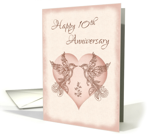 10th Wedding Anniversary with Lovebirds and Heart card (1441204)
